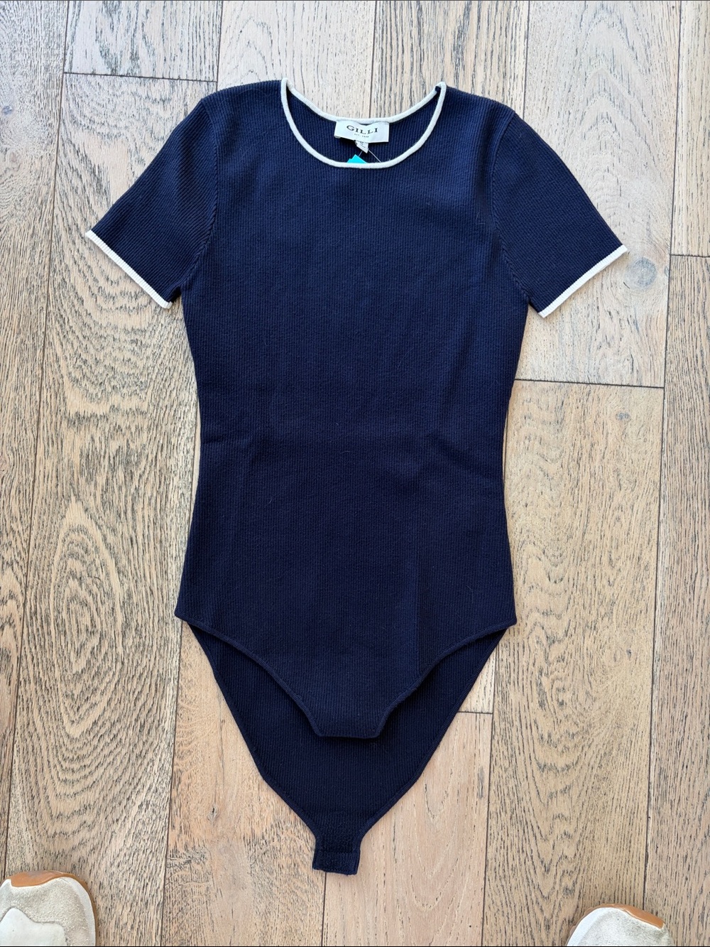 Navy One-Piece Bodysuit with White Trim